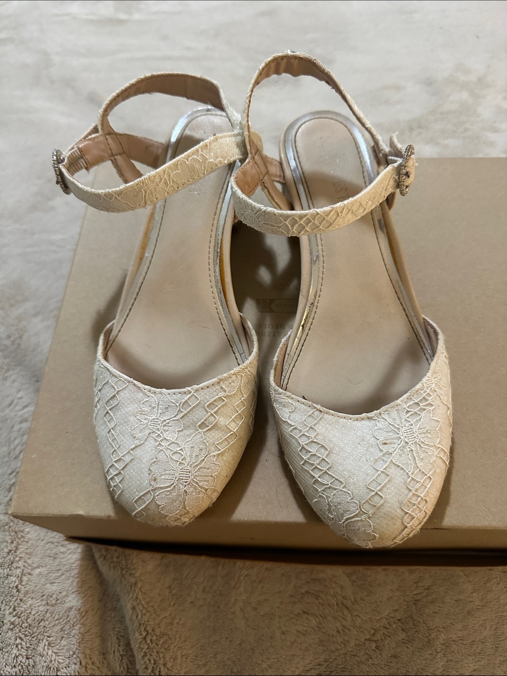 Nine West Girls' Lace Ankle-Strap Dress Flats in Ivory